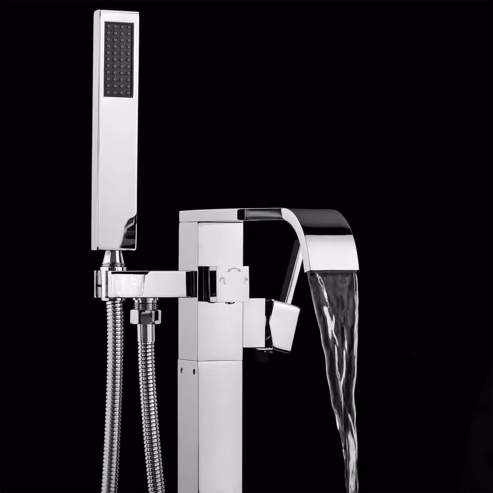 AKDY Freestanding Floor Mount Roman Tub Faucet with Hand Shower, Chrome