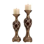 ORE International Curvae Bejewelled Golden Stencils Candleholder Set of 2, 14 in. & 16 in. thumbnail 1