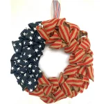 Glitzhome 22 in. Red and Blue Patriotic Burlap Wreath on Grapevine Base thumbnail 1