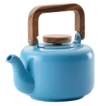 BonJour Ceramic 4-Cup Teapot with Stainless Steel Infuser and Teak Wood Accents, Aqua thumbnail 1