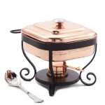 Old Dutch 3 Qt. Square Hammered Copper Chafing Dish with Stainless Steel Spoon and Iron Stand thumbnail 2