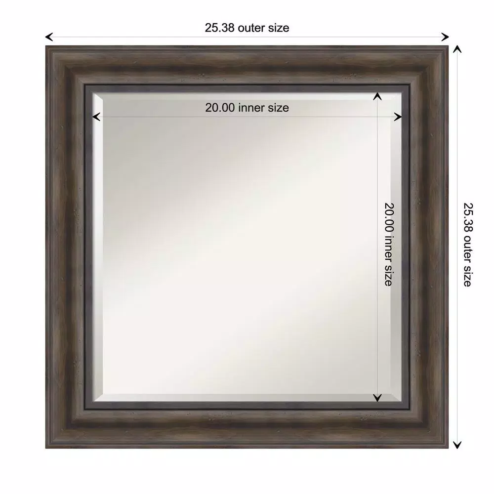 Amanti Art 25 in. Square Rustic Dark Brown Distressed Wood Framed Beveled Edge Bathroom Vanity Mirror