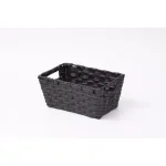 Vintiquewise Black Plastic Wicker Shelf Basket Organizer with Handles thumbnail 4
