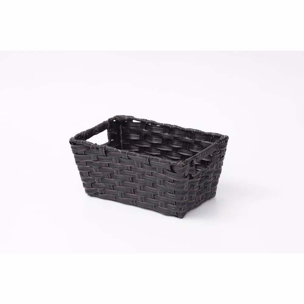 Vintiquewise Black Plastic Wicker Shelf Basket Organizer with Handles