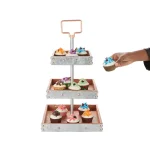 Mind Reader Products 3-Tier Silver Cake Stand, Galvanized Steel & Wood Dessert Display with Handle thumbnail 4