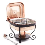 Old Dutch 3 Qt. Square Hammered Copper Chafing Dish with Stainless Steel Spoon and Iron Stand thumbnail 1