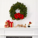 Nearly Natural 30 in. Magnolia Pine and Pinecone Artificial Wreath thumbnail 3