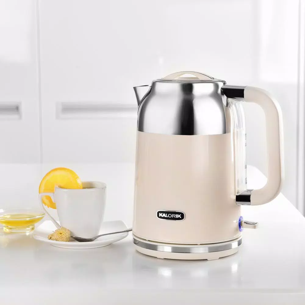 Kalorik 1.7L Retro Electric Kettle, 7-Cup Mid-Century Design, Cream