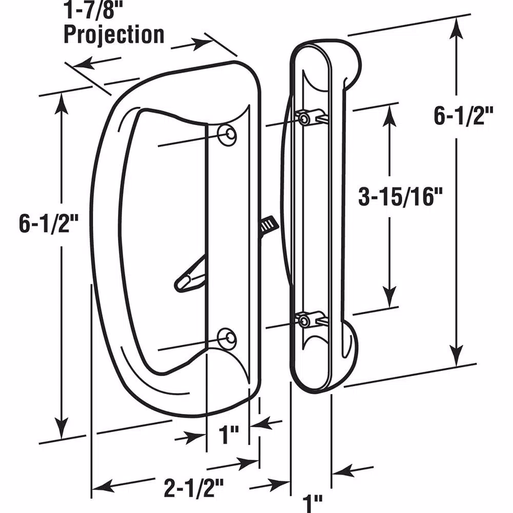 Prime-Line White Diecast Sliding Glass Door Handle Set, 3-15/16 in. Center Spacing, Mortise/Hook Style