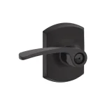 Schlage Merano Matte Black Privacy Lever with Greenwich Trim for Bed/Bath Doors thumbnail 1