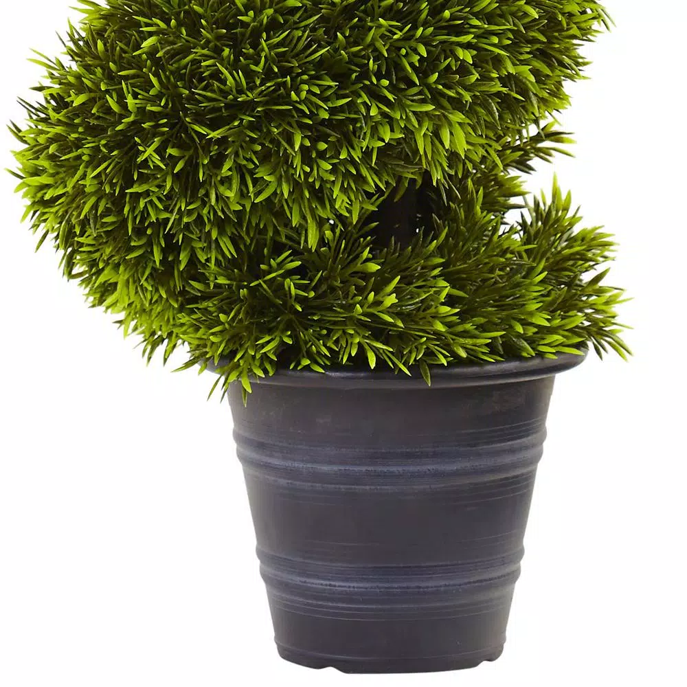 Nearly Natural 3 ft. Grass Spiral Topiary with Gray Deco Planter