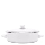 Golden Rabbit 5 Qt. Porcelain-Coated Steel Saute Pan with Glass Lid, Solid White thumbnail 1