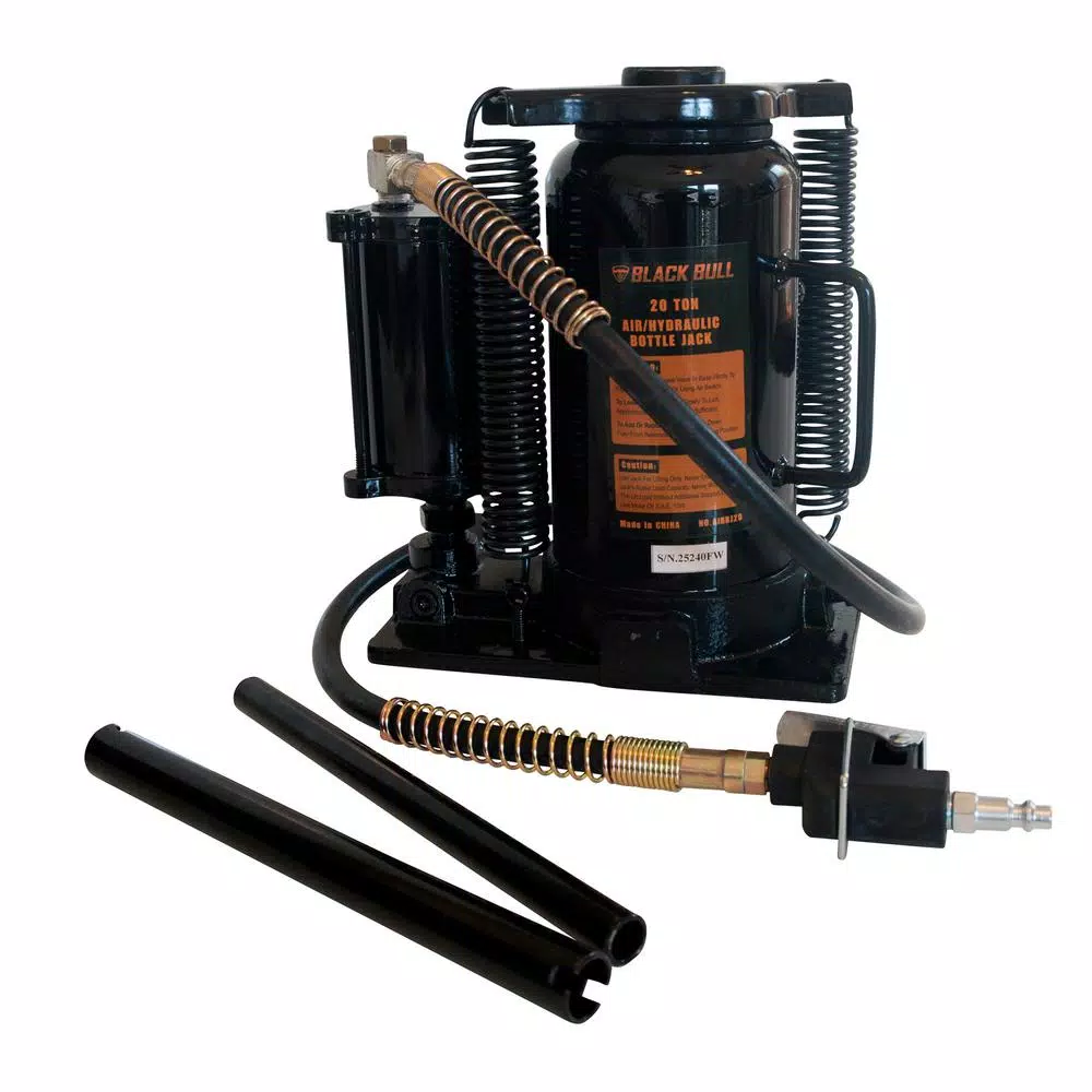 Black Bull 20-Ton Pneumatic Bottle Jack, Air and Manual Operation, 44,800 lb. Capacity
