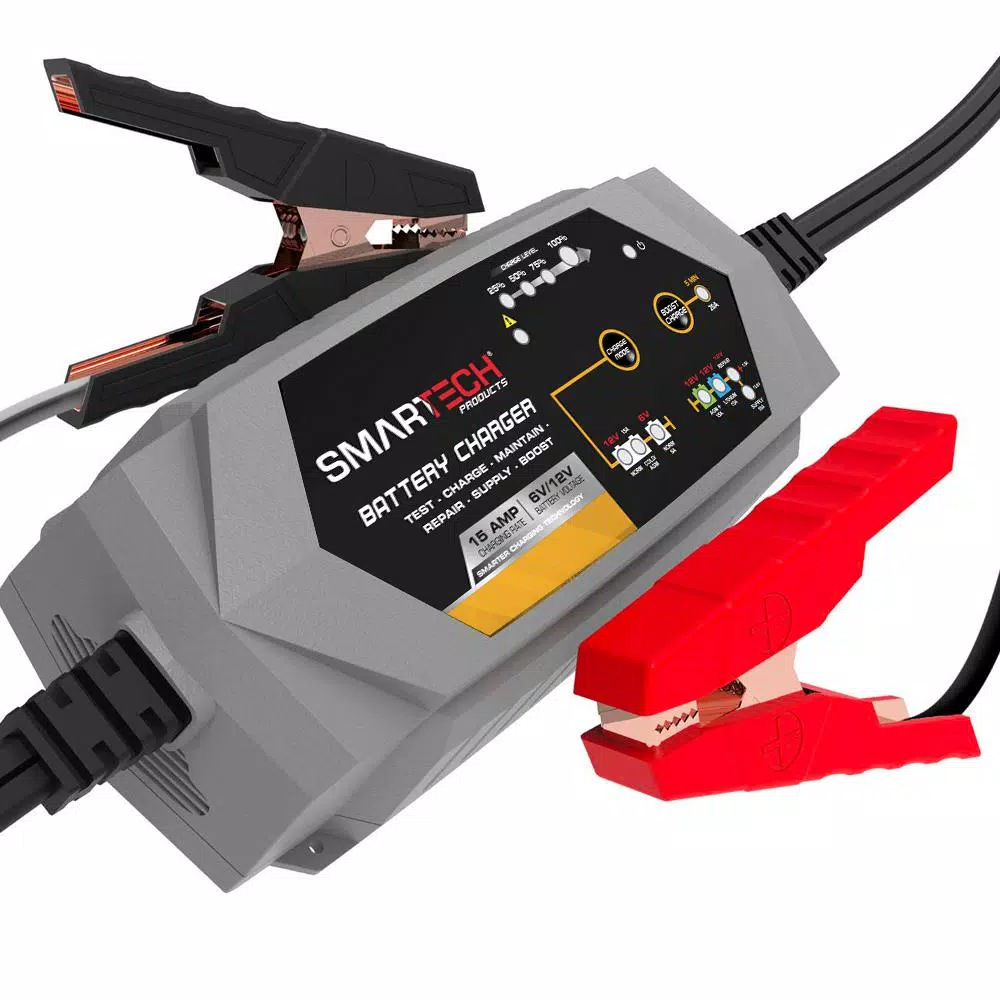 Smartech Products SMARTECH 6V/12V 15A Smart Automotive Battery Charger, Maintainer, Repairer & Tester