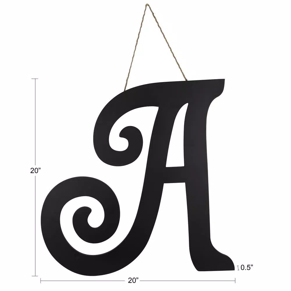 Decor Therapy 20 in. Black Script Letter A Matte MDF Wall Decor