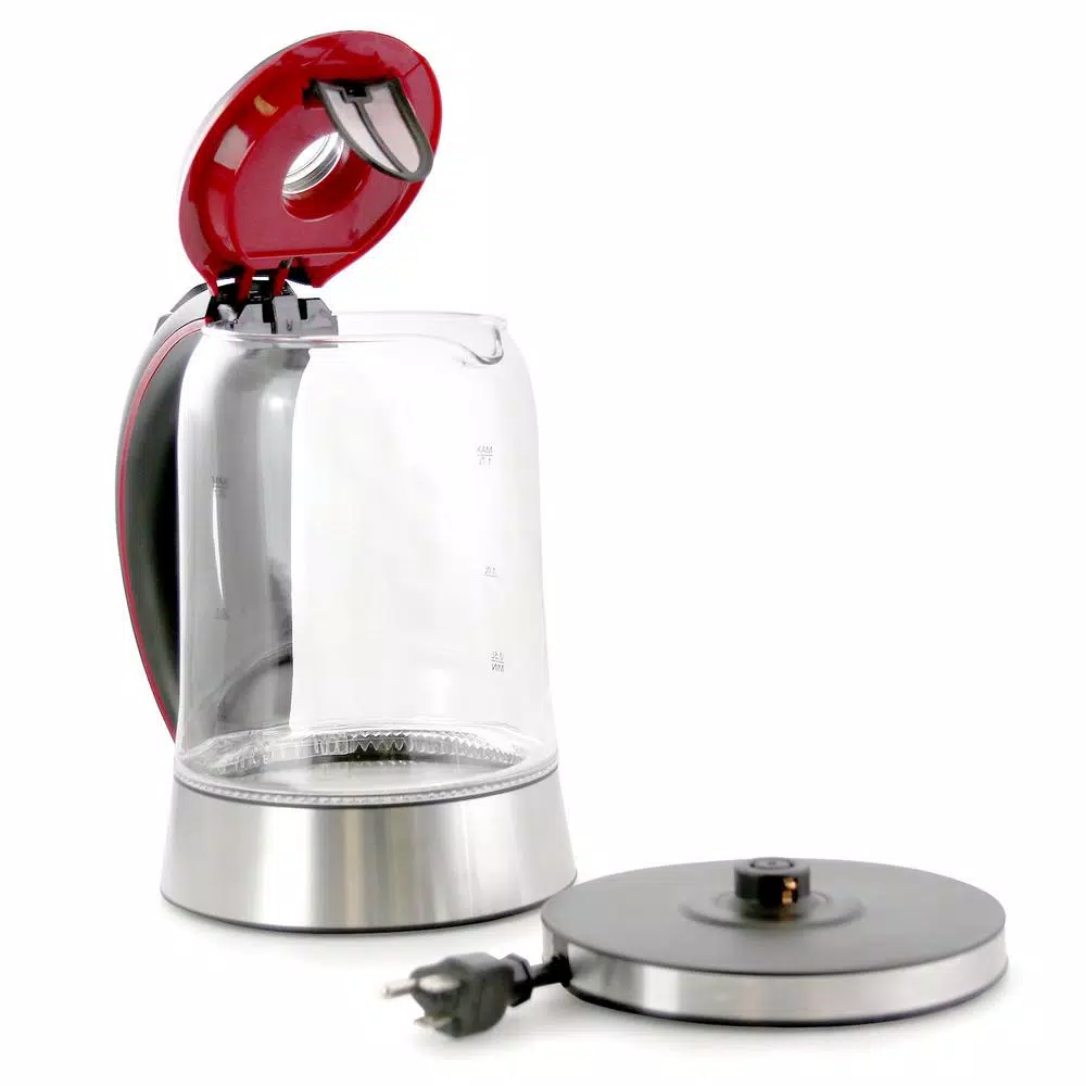 Better Chef 1.7L Cordless Electric Glass and Stainless Steel Tea Kettle with Blue LED
