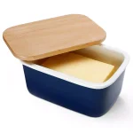 Sweese Large Porcelain Butter Dish with Beech Wood Lid - Navy Blue thumbnail 1