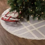 VHC Brands 60 in. Grey Margot Farmhouse Christmas Tree Skirt with Diamond Cut Lace thumbnail 4