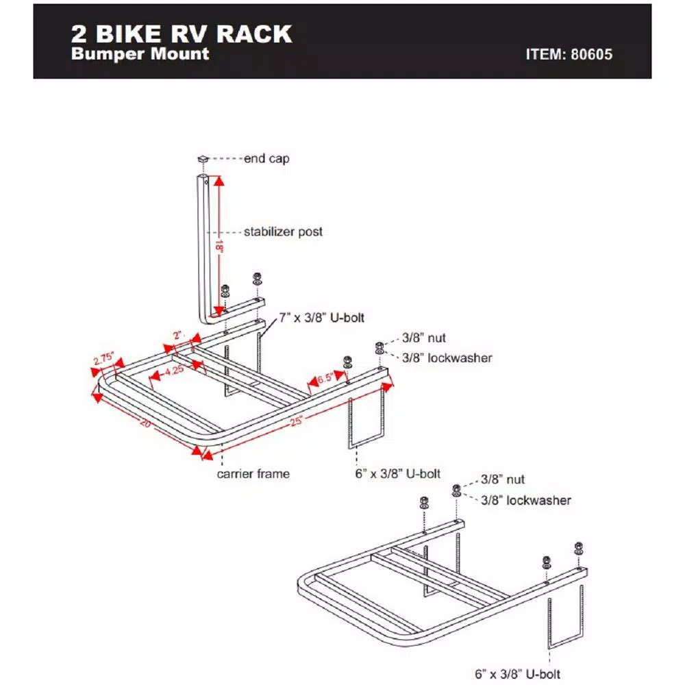 Swagman Bumper Rack 2-RV Bike Rack - Heavy-Duty Steel Bumper Mount for 2 Bikes