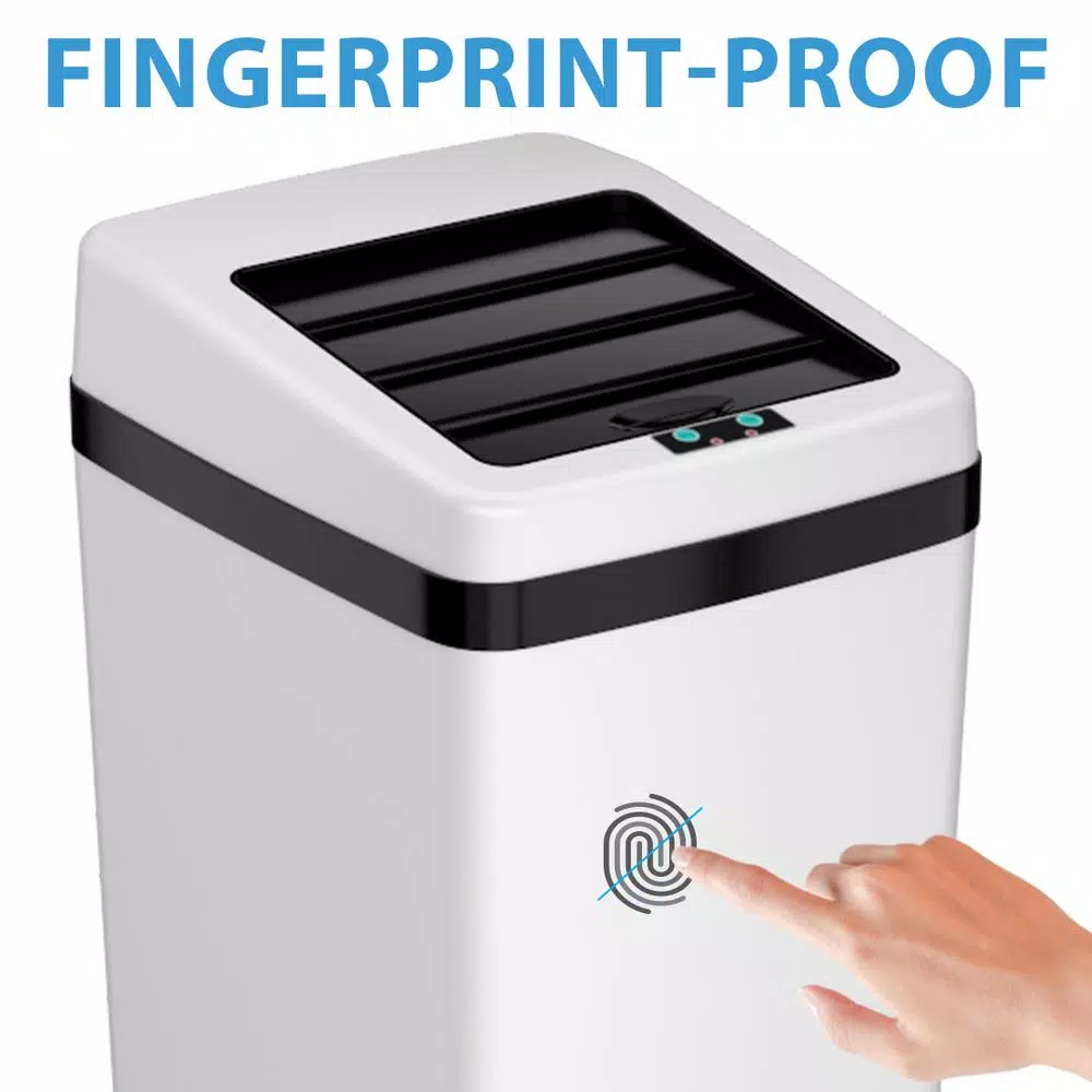 iTouchless 14 Gal. White Stainless Steel Touchless Motion Sensing Trash Can with Space-Saving Sliding Lid