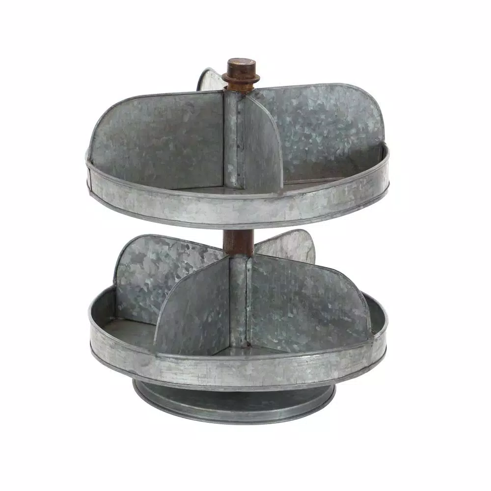 LITTON LANE Industrial Arts 2-Tier Iron Tray Stand with Galvanized Finish, Gray