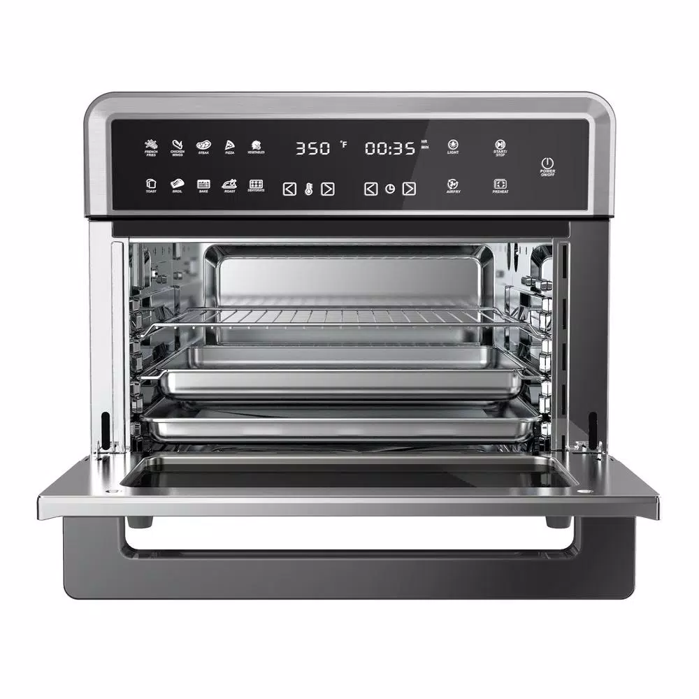 MegaChef 1800W 10-in-1 Digital Countertop Toaster Oven with 360° Hot Air Convection, 25L Capacity, Silver