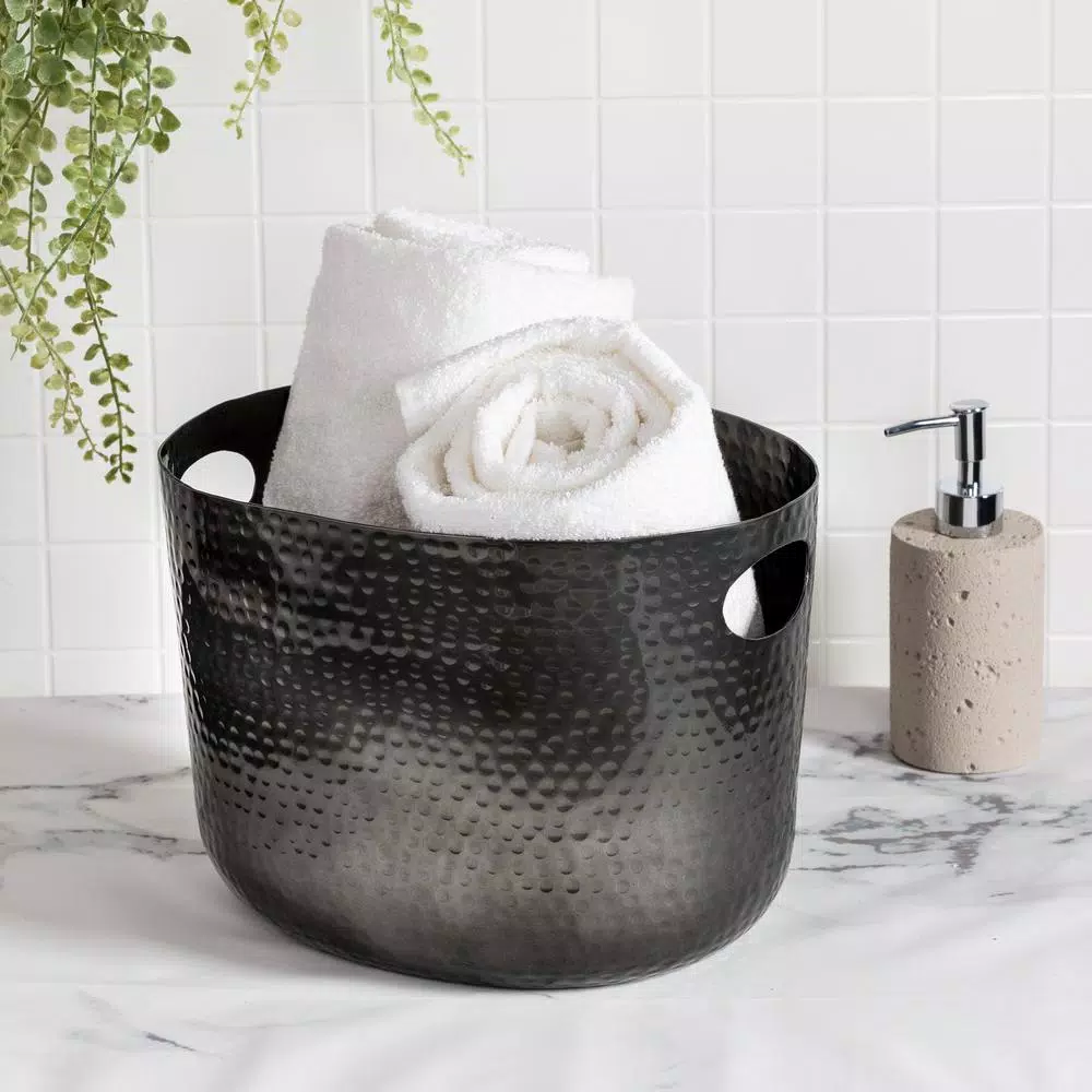 Honey-Can-Do Hammered Aluminum Beverage Tub with Handles - Glossy Black
