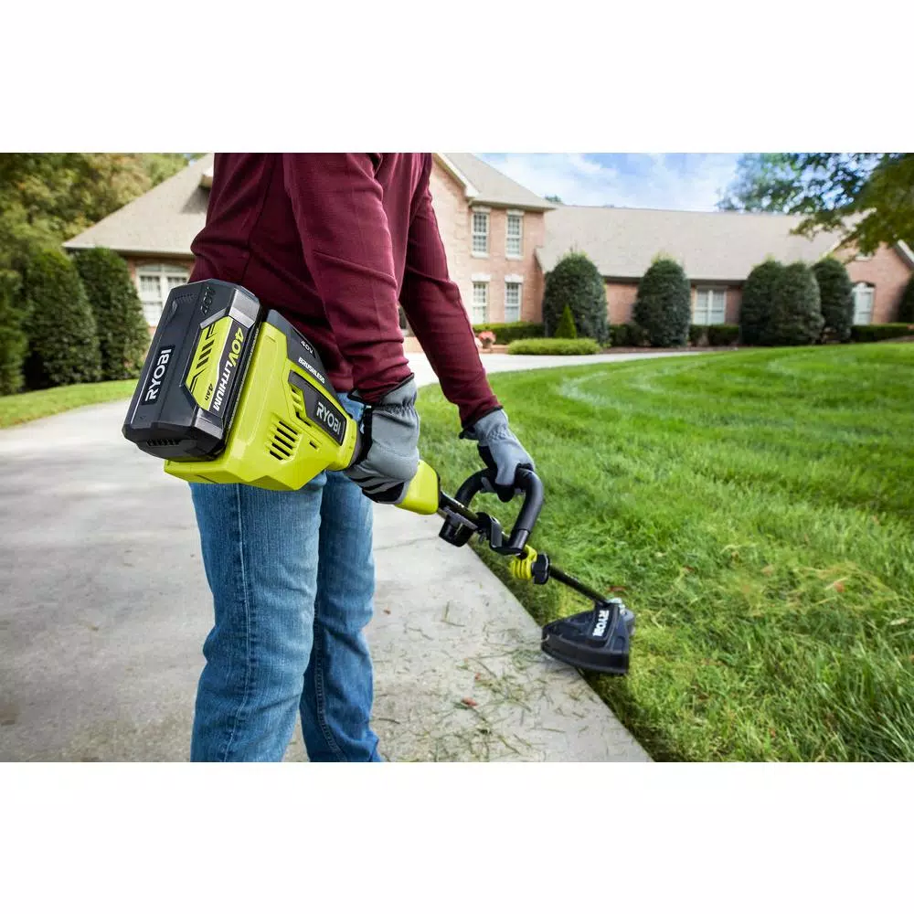 RYOBI 40V Brushless Cordless String Trimmer and Edger Kit with 4.0 Ah Battery and Charger