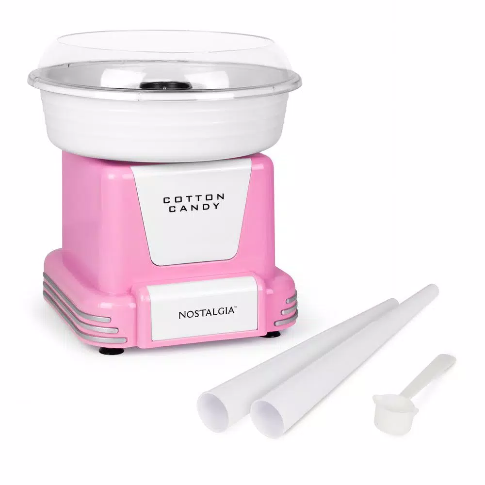 Nostalgia Retro Pink Cotton Candy Maker - Hard Candy and Flossing Sugar Machine