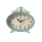3R Studios Lily 6.25 in. H x 6.5 in. W Aqua Pewter Table Clock with Distressed Green Finish thumbnail 1