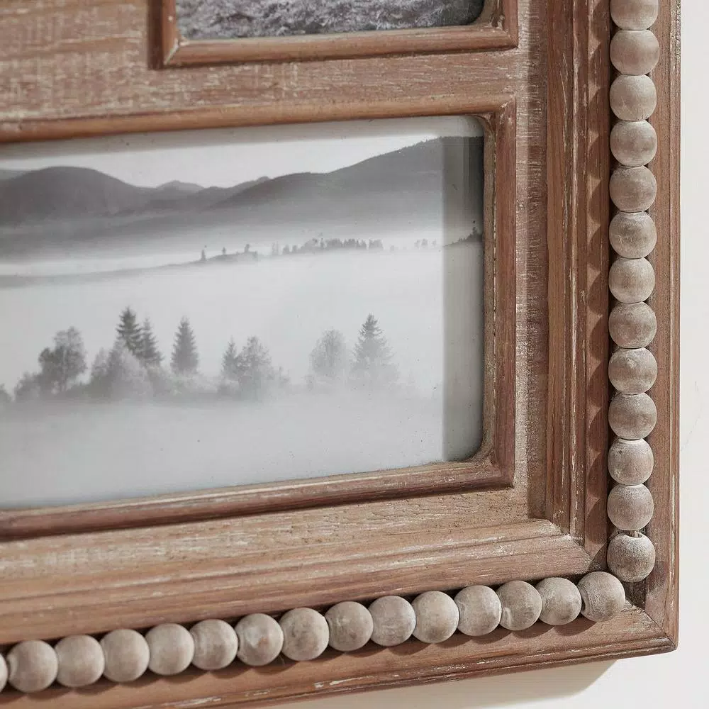 Home Decorators Collection Natural Beaded Wood 4-Opening Collage Picture Frame, 14.5 x 14.5 in, Brown