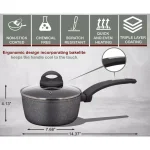 AMERCOOK Lava Stone 7 qt. Aluminum Nonstick Saucepan with Glass Lid, Gray thumbnail 4