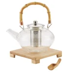 BonJour Tea Handblown Glass Zen Teapot with Stainless Steel Infuser and Bamboo Trivet, 34-Ounce thumbnail 1
