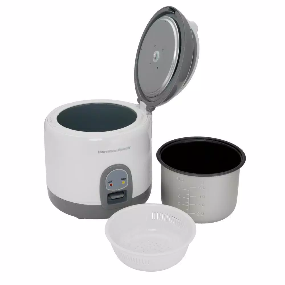 Hamilton Beach 8-Cup White Rice Cooker and Warmer with Non-Stick Pot and Steam Basket