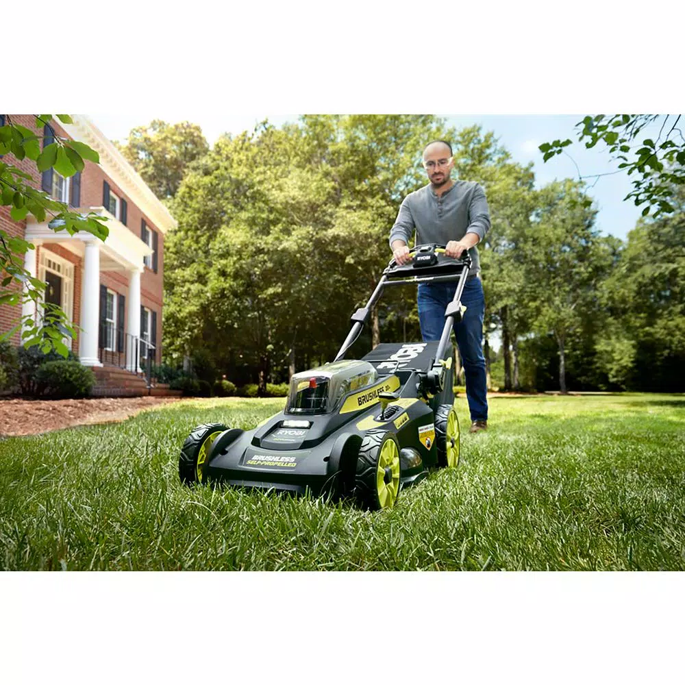 RYOBI 40V 20 in. Brushless Cordless Self-Propelled Lawn Mower & Blower Combo Kit with 6.0 Ah Battery & Charger