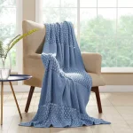MODERN THREADS Blue Cotton Cable Knit Throw with Popcorn-Stitch Design thumbnail 2