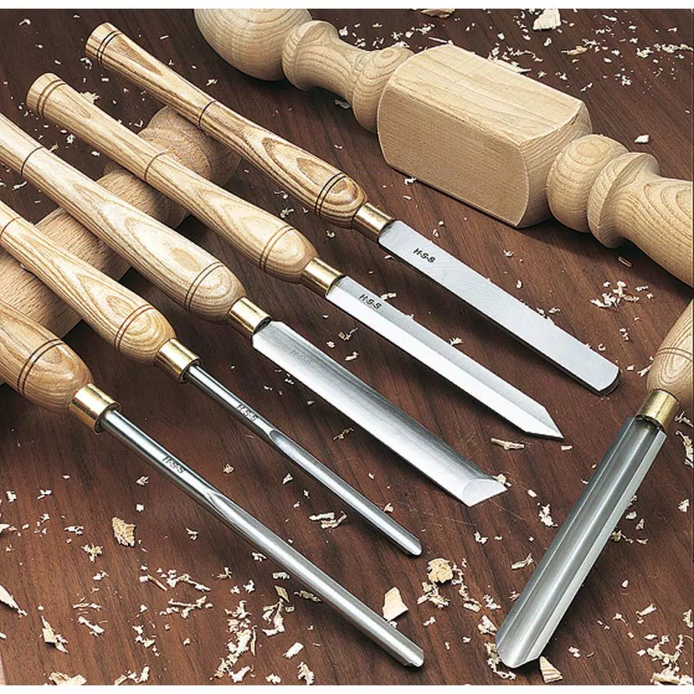 Shop Fox 6-Piece Deluxe HSS Lathe Chisel Set with Ash Handles