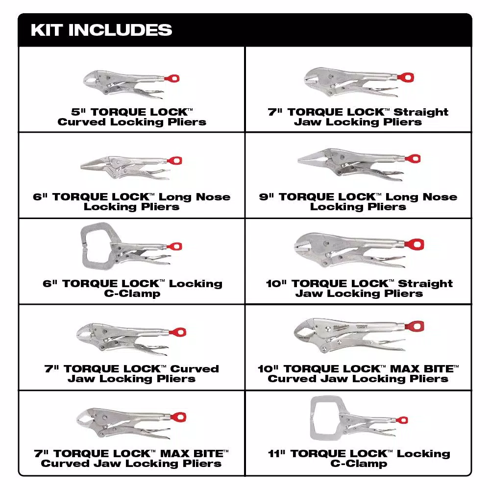 Milwaukee TORQUE LOCK 10-Piece Locking Pliers Set
