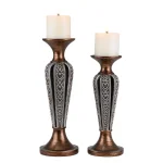 OK LIGHTING Silver and Bronze Everly Polyresin Heart Design Candleholders, Set of 2 thumbnail 1