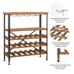 Glitzhome 34.25 in. Vintage Wood and Iron Wine Bottle and Glass Rack thumbnail 5