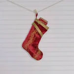VHC Brands 15 in. Red Viscose Velvet Christmas Stocking with Gold Paisley Embroidery thumbnail 3