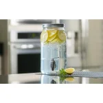 MASON CRAFT & MORE 5-Piece Clear Glass Drink Dispenser Set with 4L Dispenser and 4 Mugs with Metal Lids thumbnail 5