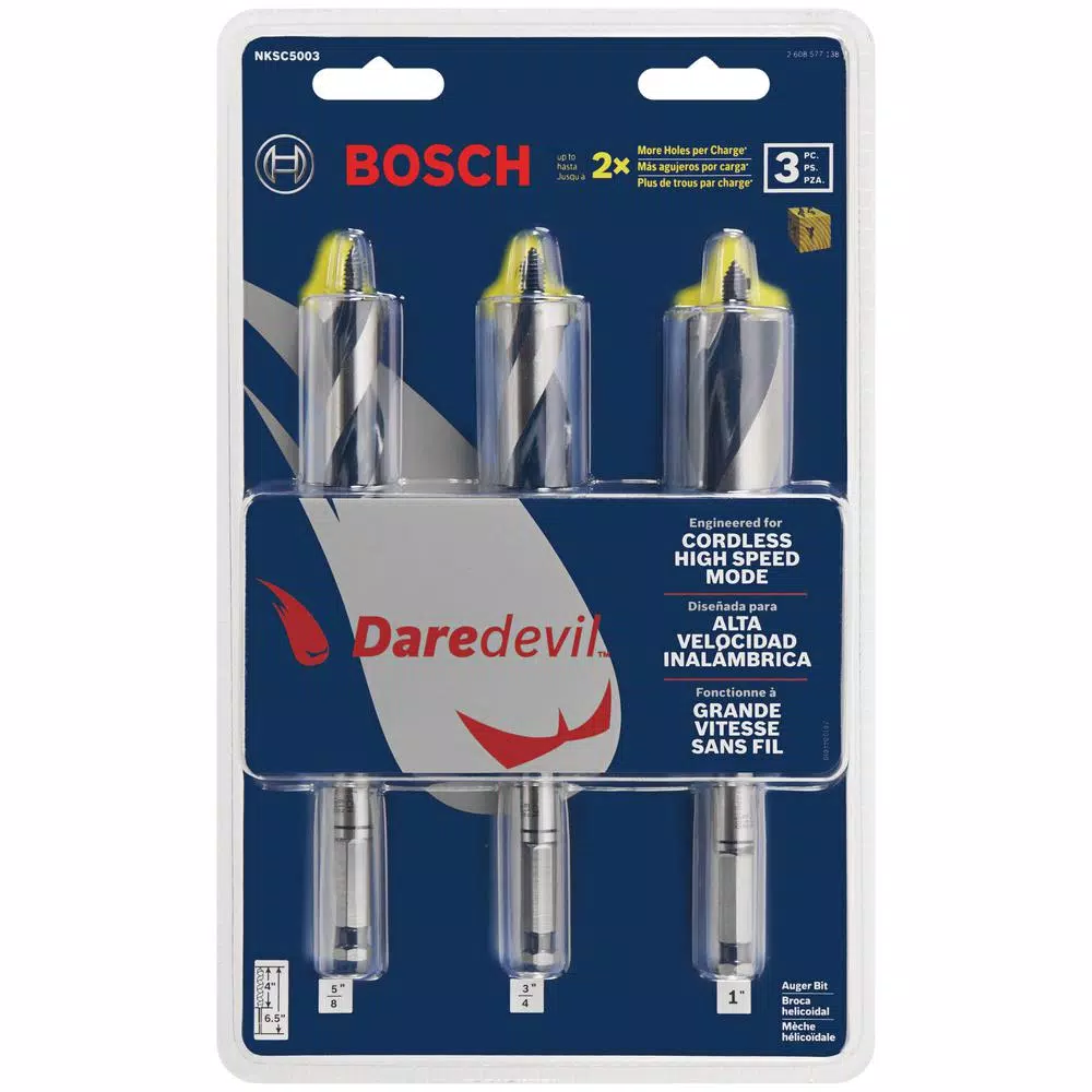 Bosch Daredevil High-Speed Auger Bit Set, 3-Piece, Hex Shank
