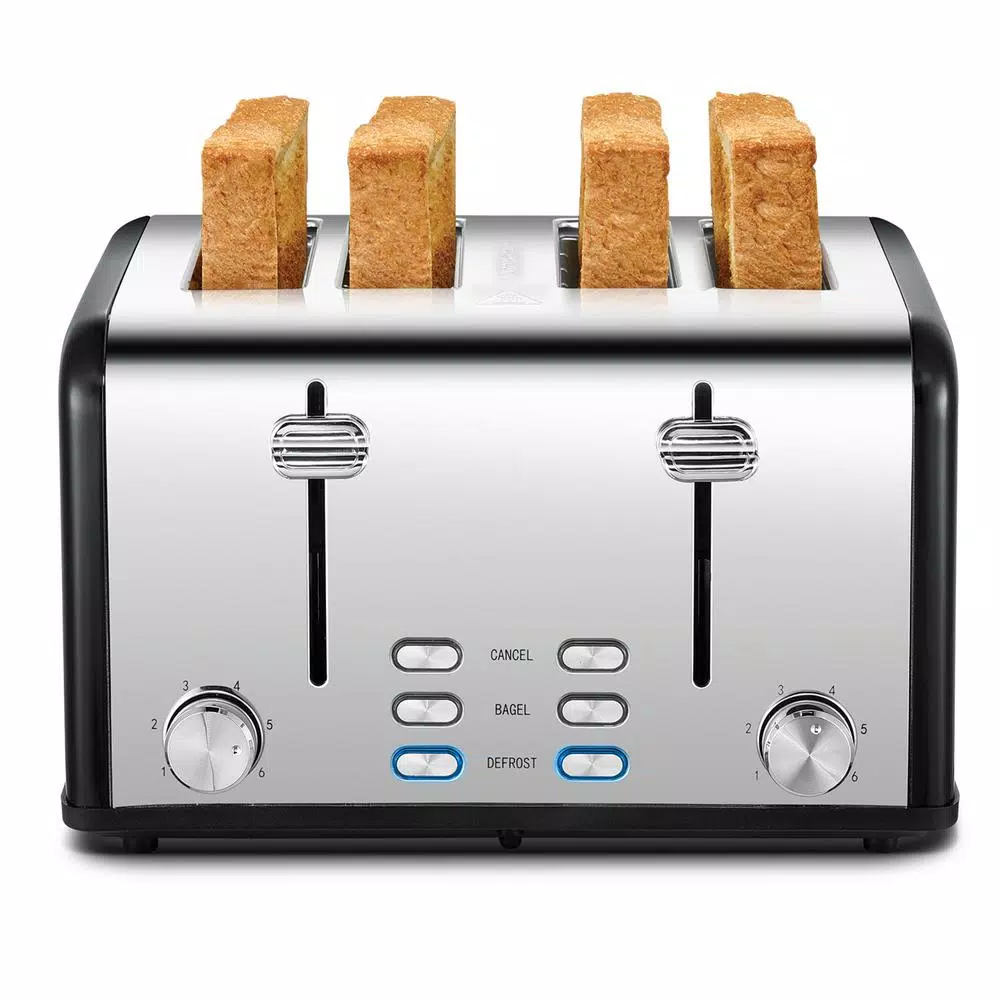 Boyel Living 1650W 4-Slice Wide Slot Toaster with Dual Independent Control Panels, Stainless Steel