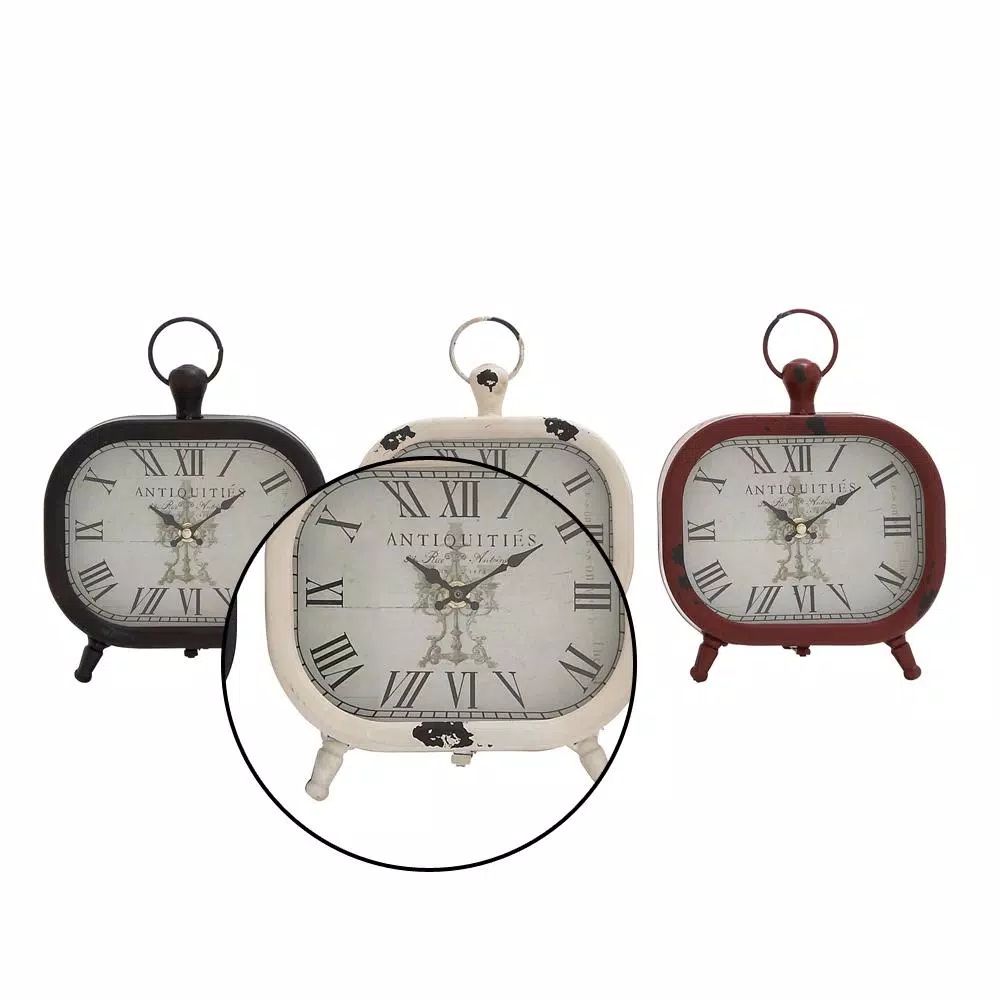 LITTON LANE Set of 3 Vintage Farmhouse Rounded Rectangle Iron Table Clocks - Distressed Red, Black, and White