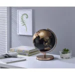 Unbranded 12.5 in. Black and Gold Topographical LED Globe with Rose Gold Metal Frame thumbnail 1