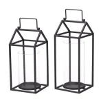 StyleWell Black Metal and Glass Candle Lantern Set of 2, Hanging or Tabletop thumbnail 6