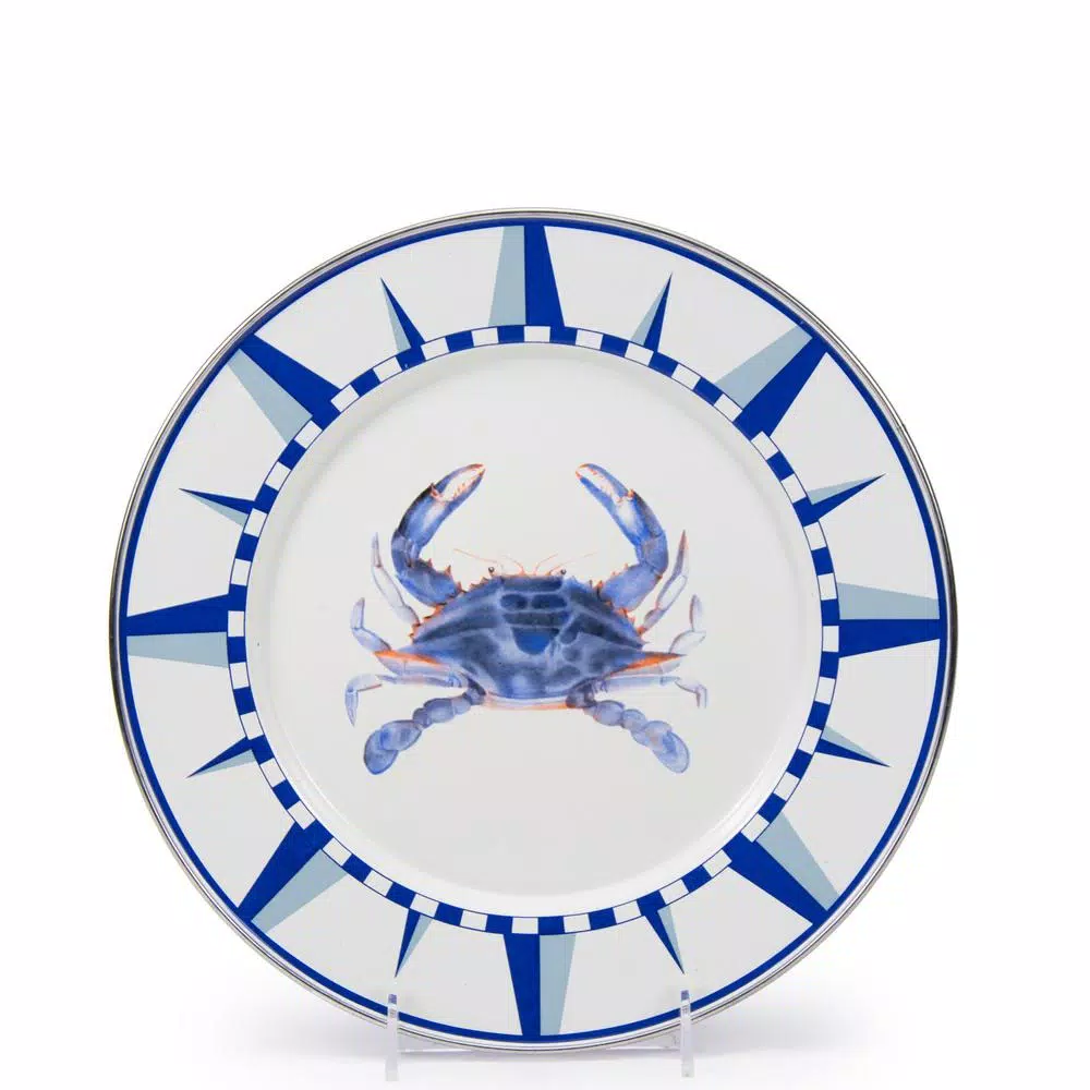 Golden Rabbit Blue Crab Enamelware 10.5 in. Round Dinner Plate Set of 4