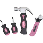 Apollo 4-Piece Stubby Hand Tool Set in Pink - Includes Hammer, Screwdrivers, and Adjustable Wrench thumbnail 2