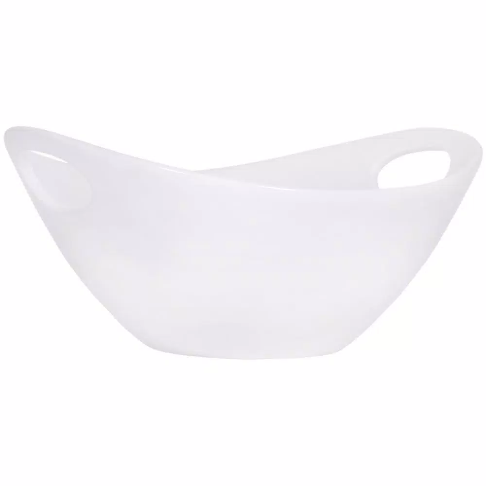 Home Essentials 11 in. Pure White Ceramic Oval Serving Bowl with Cut Out Handles